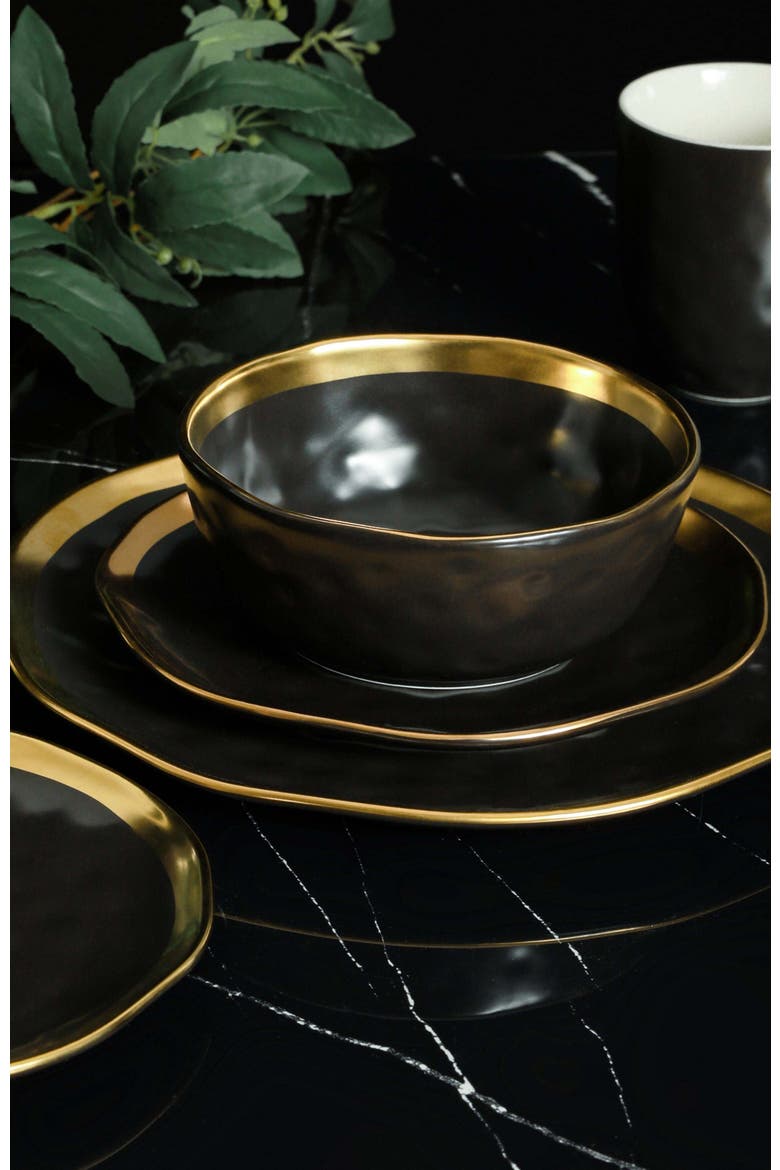 Florian Porcelain 16-Piece Dinnerware Set, Alternate, color, Black