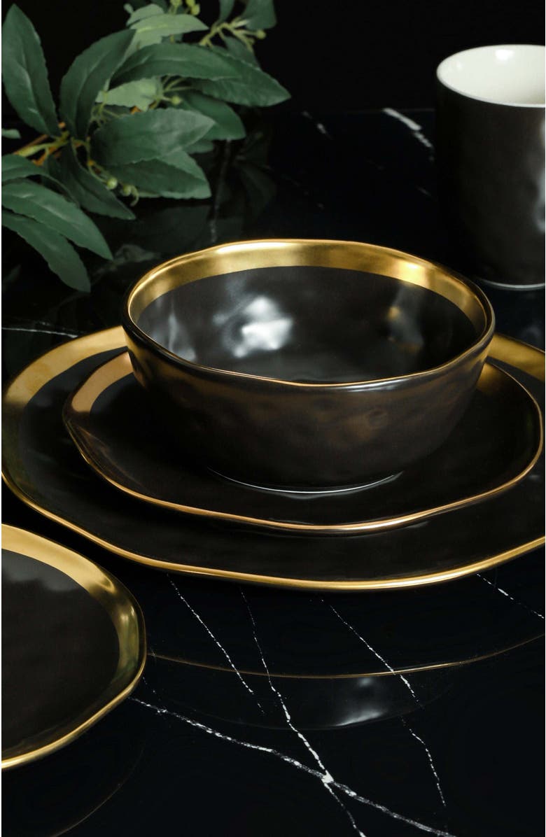 Stone Lain Florian Porcelain 16-Piece Dinnerware Set, Alternate, color, Black