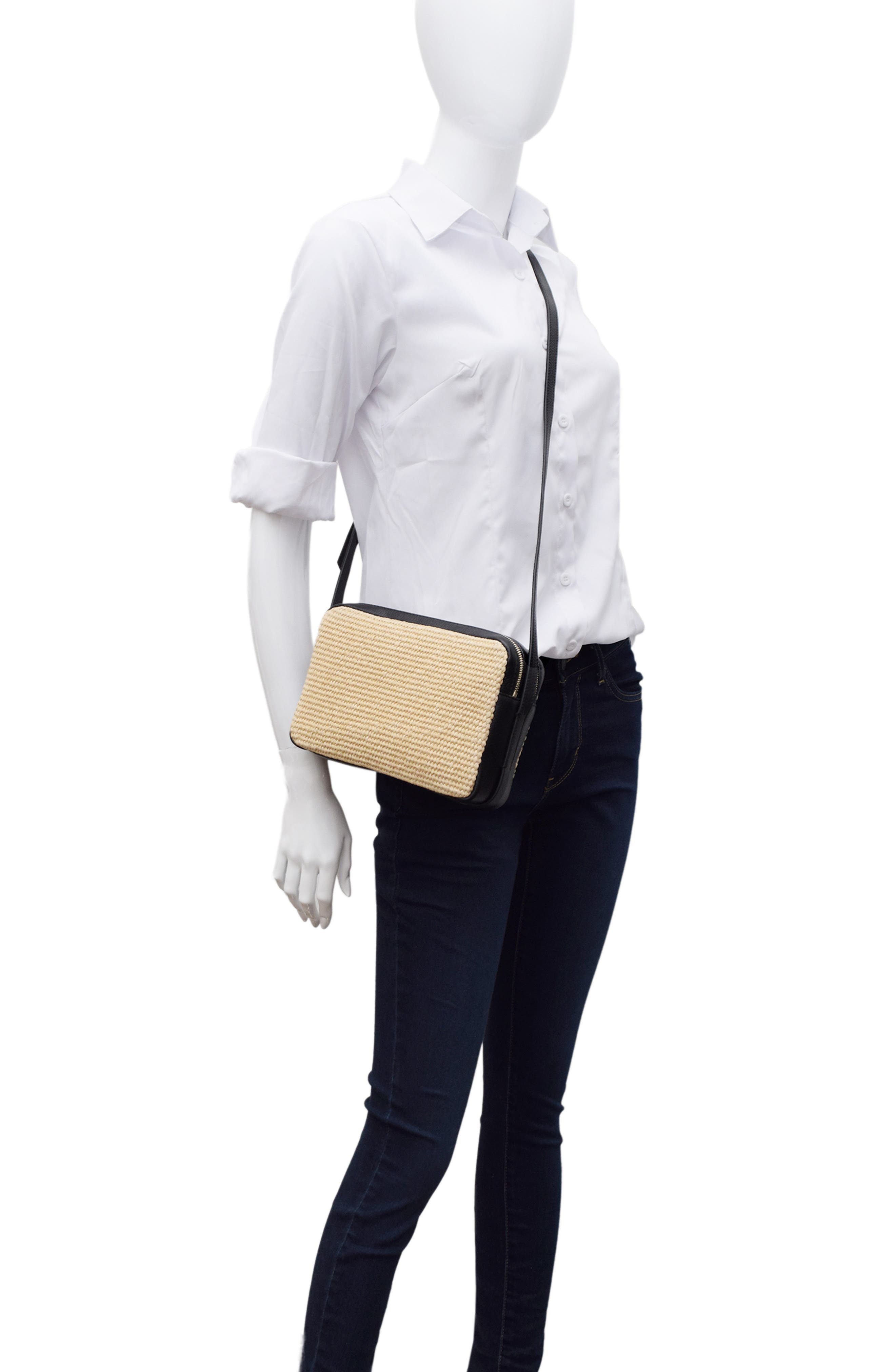 Thacker Shay Camera Woven Crossbody Bag, Alternate, color, Natural/ Black