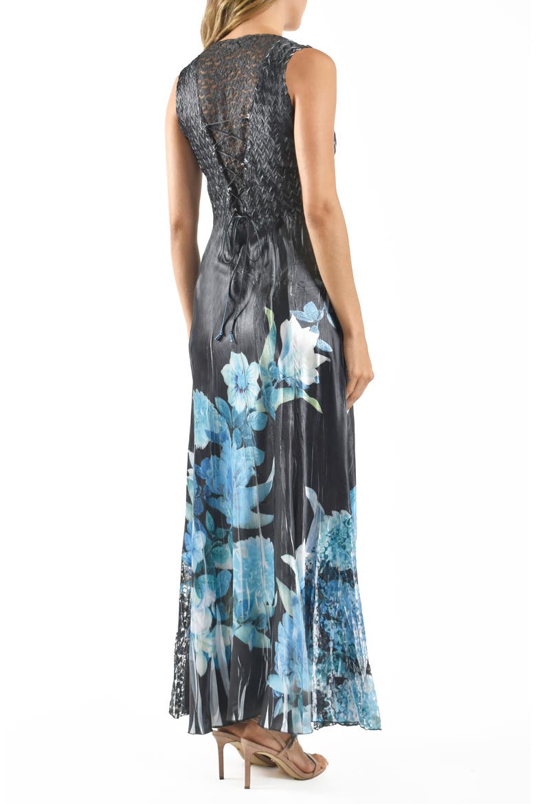 Lace-Up Back Maxi Cocktail Dress, Alternate, color, NOCTURNAL GARDEN