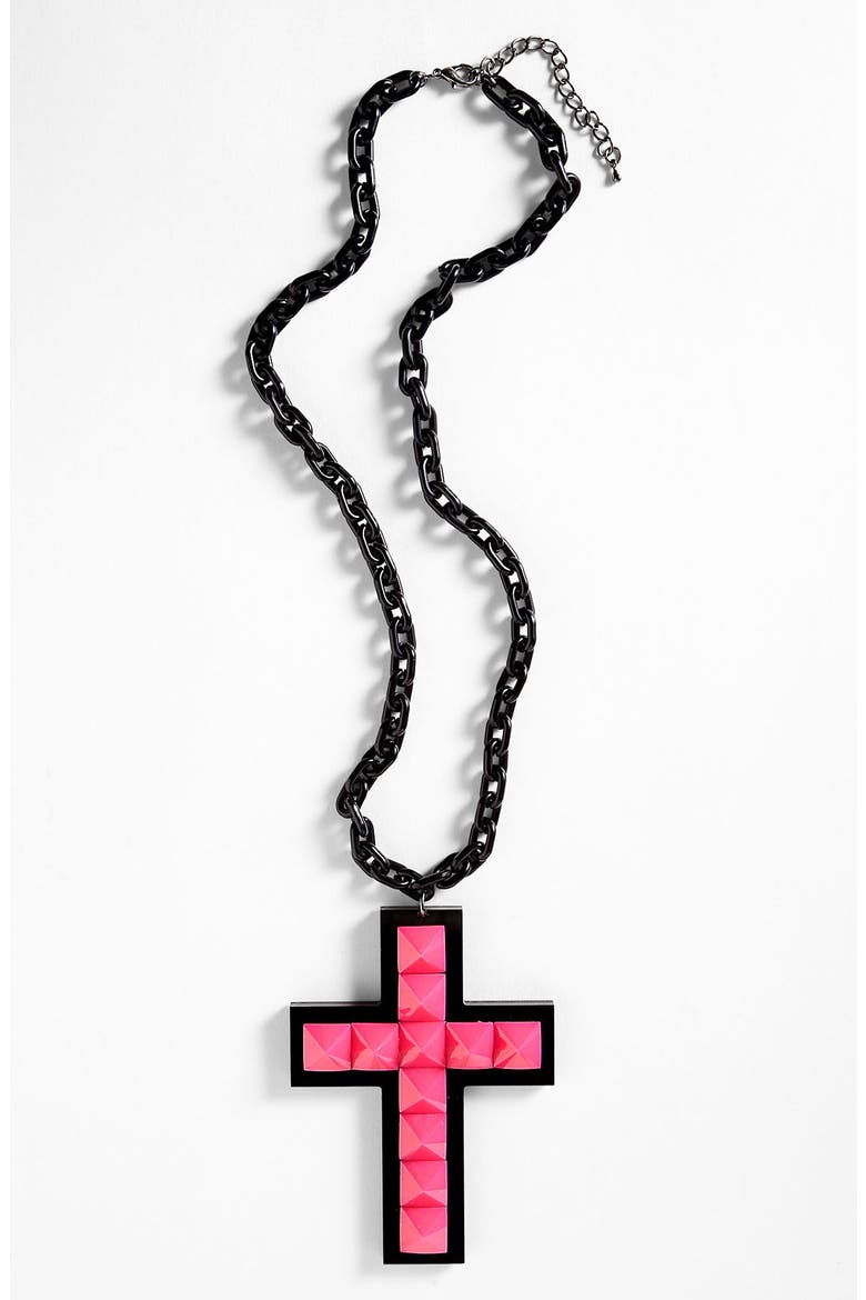 Neon Cross Pendant Necklace, Main, color, BLACK AND HOT PINK