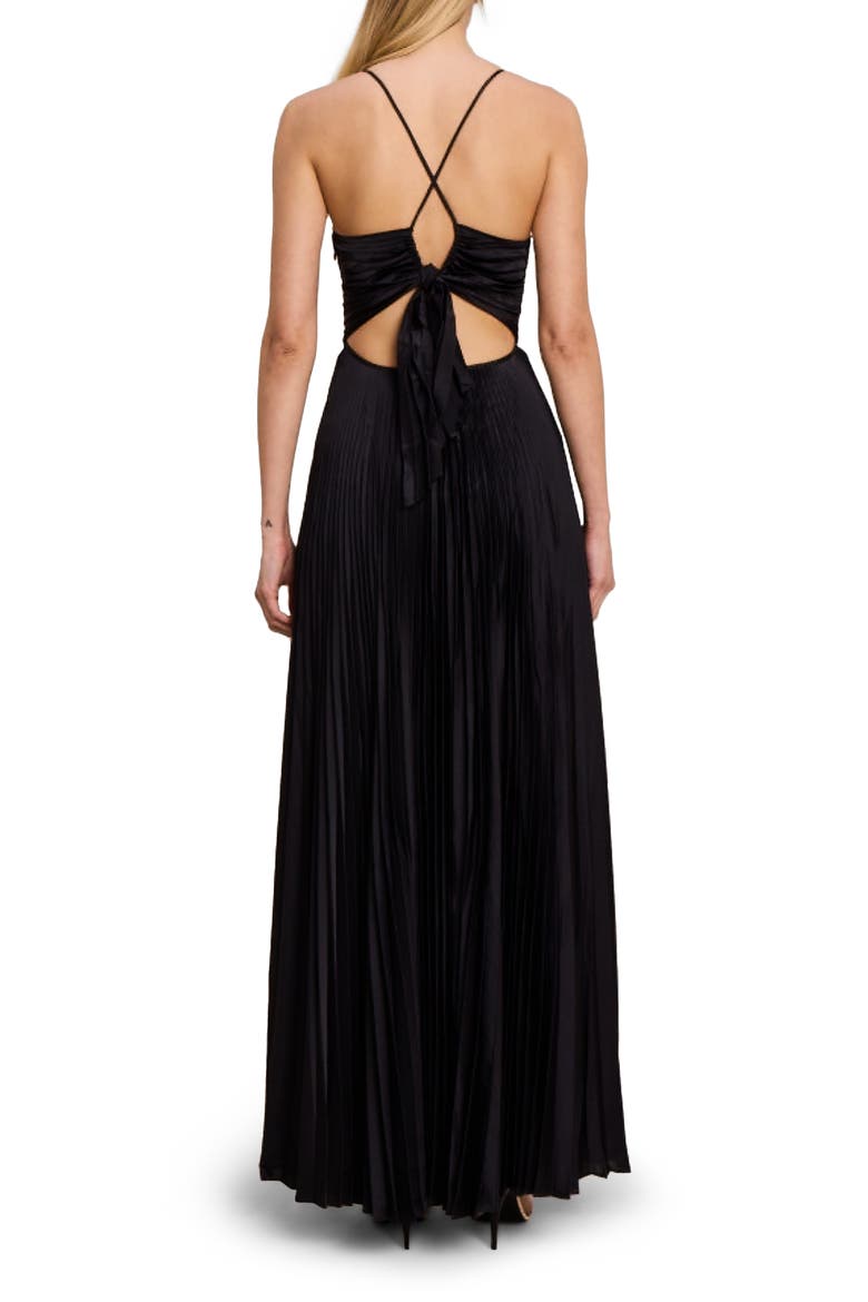 Aries Pleated Cutout Maxi Dress, Alternate, color, BLACK