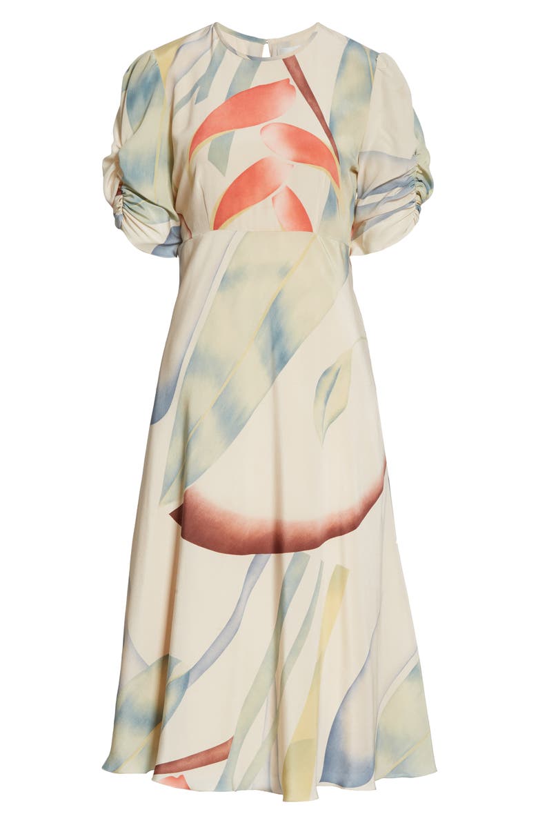 Etro Watercolor Leaf Print Silk Midi Dress, Alternate, color,