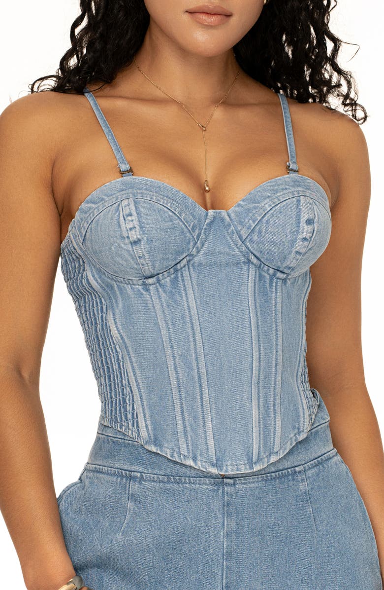 JLUXLABEL Marsella Sweetheart Neck Denim Corset, Main, color, 