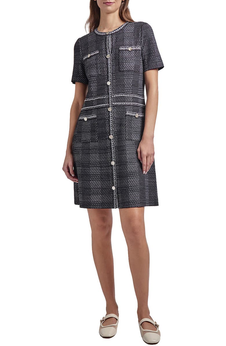 Misook Modern Fit Tweed Sheath Dress, Main, color, Black/ White