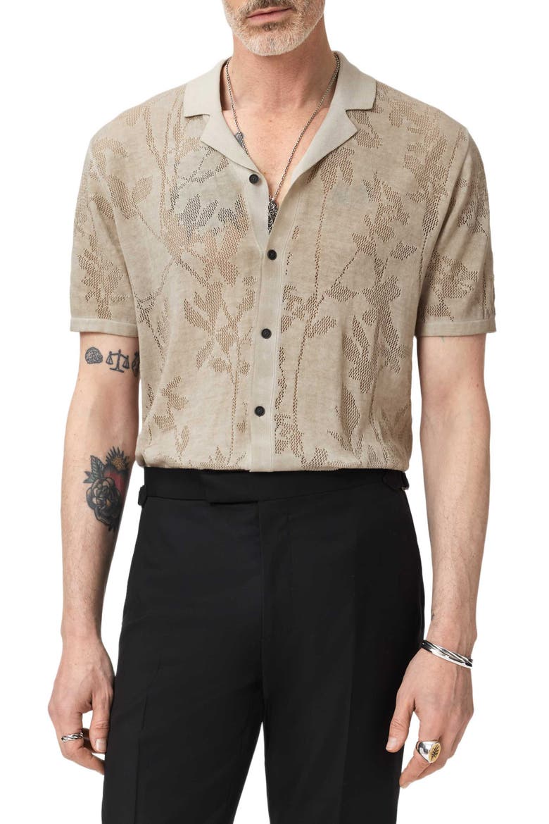 Miguel Pointelle Knit Camp Shirt, Main, color, ALMOND