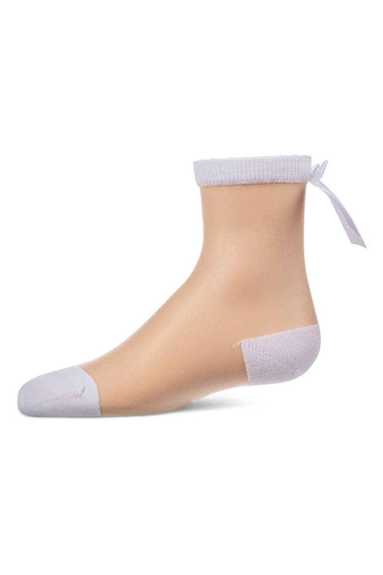 Women's Silky-Sheer Crew Sock with Satin Bow, Main, color, White