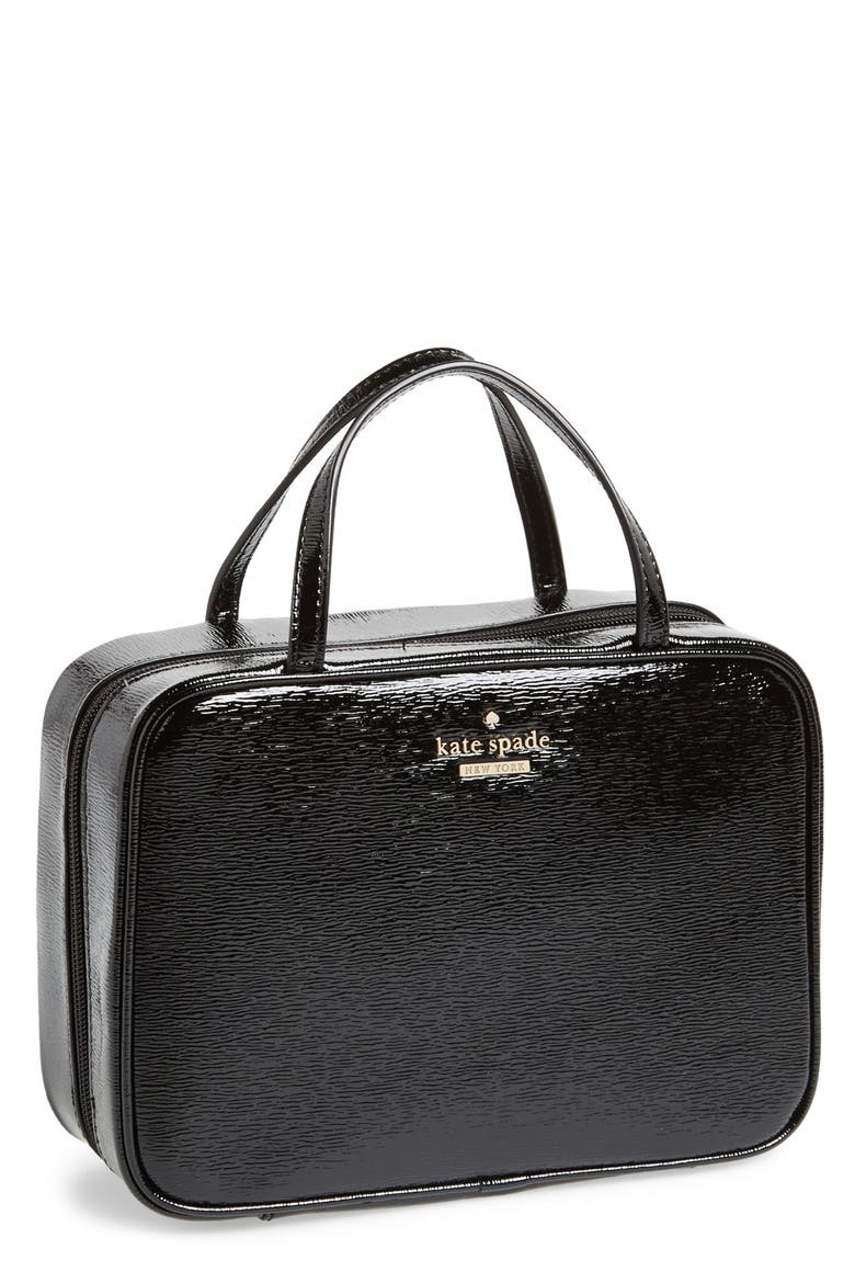 'cedar street patent - manuela' cosmetics case, Main, color, BLACK