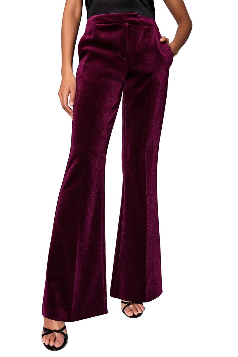 Velvet Flare Pants, Main, color, BURGUNDY RED
