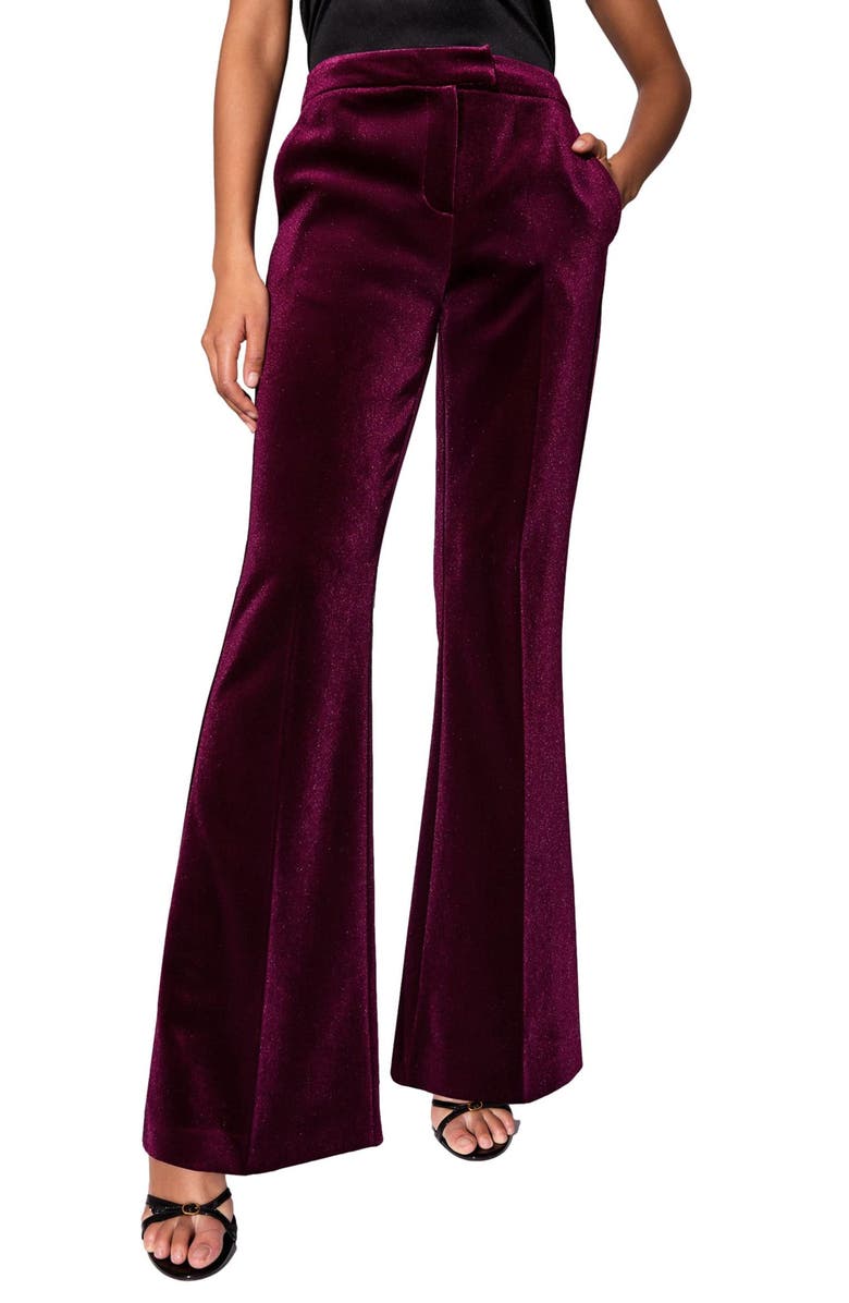 Lipsy Velvet Flare Pants, Main, color, Burgundy Red