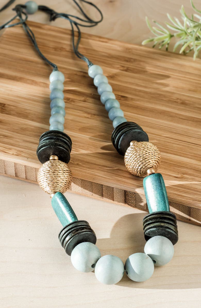 LIKHA Bombon Wooden Necklace, Alternate, color, Light Grey & Teal