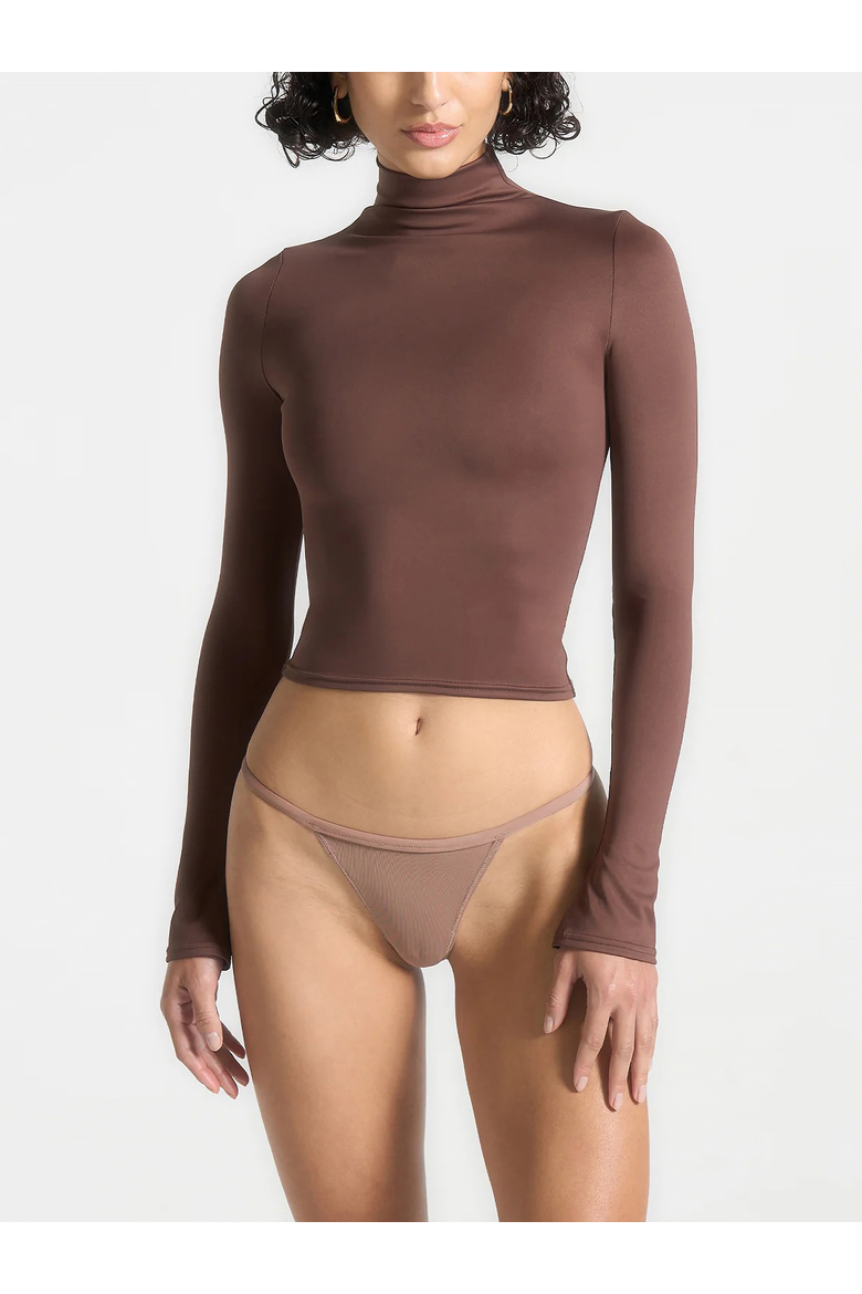 Alea Fitted Mock Neck Long Sleeve Top, Alternate, color, Brown