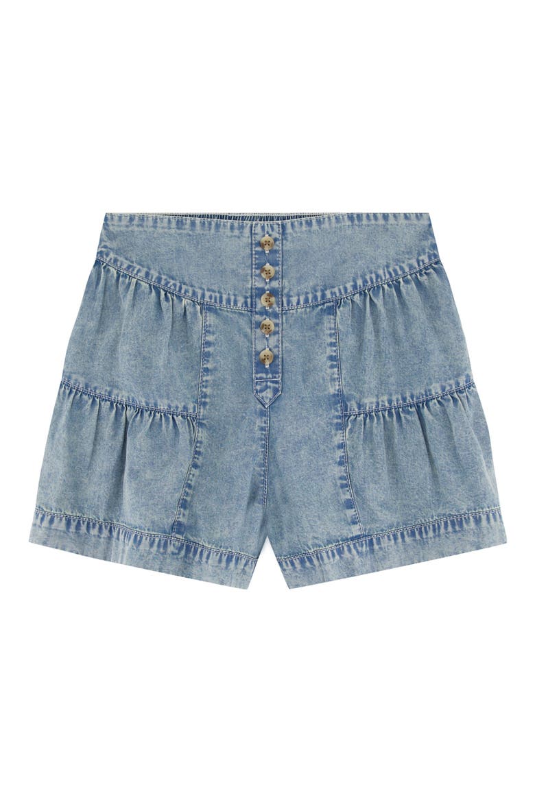 Kids' Saltwater Gathered Accent Denim Shorts, Main, color, OCEAN WASH