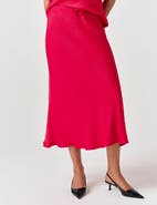 Ghost London Dahlia Picot Trim Satin Midi Skirt