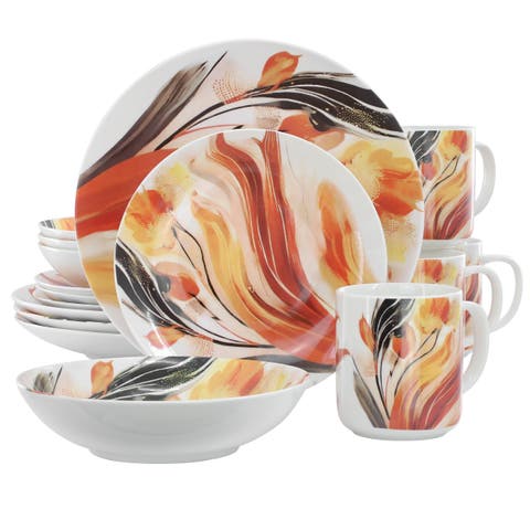 Tulip Fields 16 Piece Round Porcelain Dinnerware Set