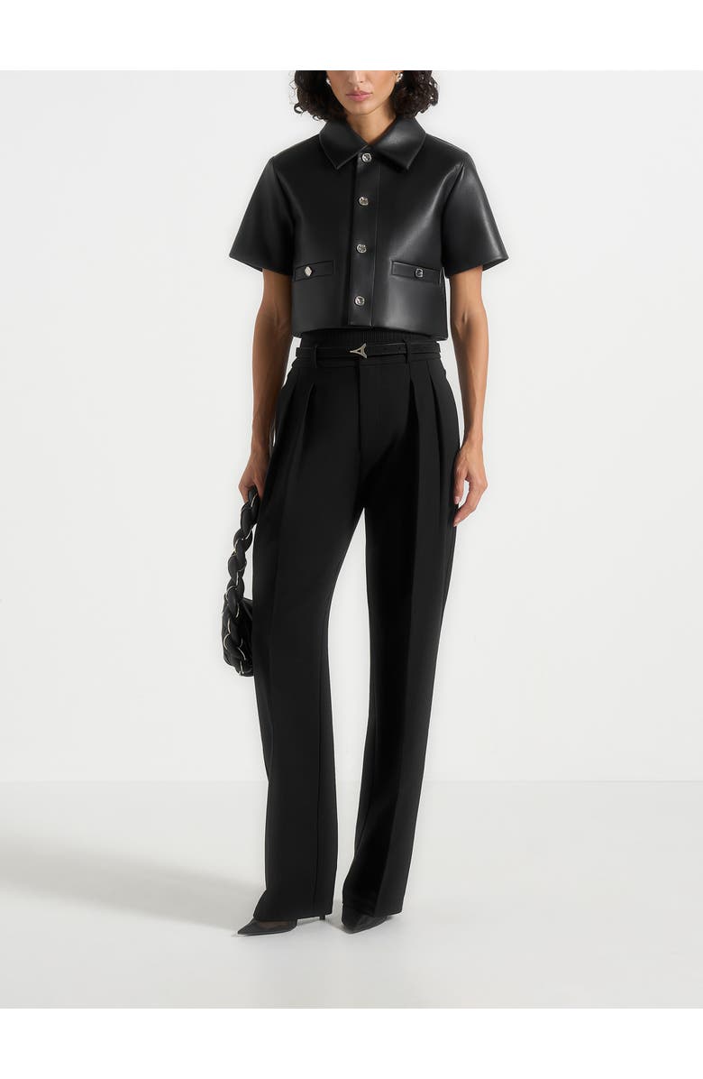 Manière De Voir Dory Leather Cropped Shirt, Main, color, Black