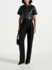 Manière De Voir Dory Leather Cropped Shirt