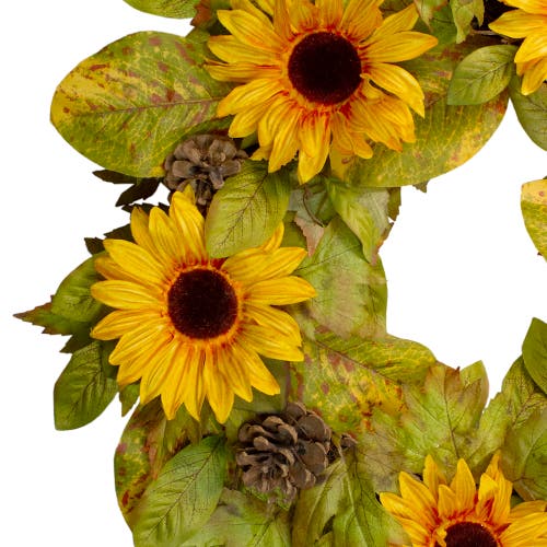 Northlight Yellow Sunflower And Pine Cone Artificial Fall Harvest Wreath In Multi