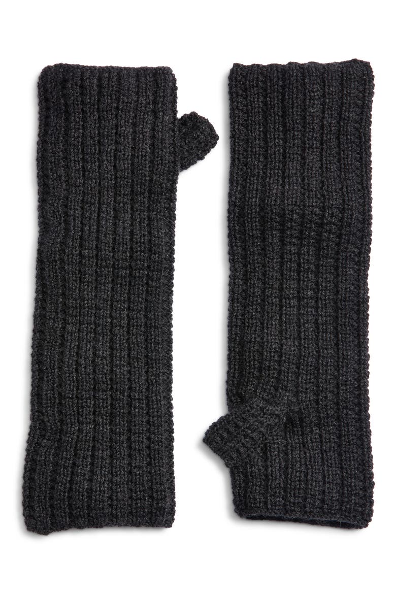 Merino Wool Rib Glovelettes, Main, color, CHARCOAL