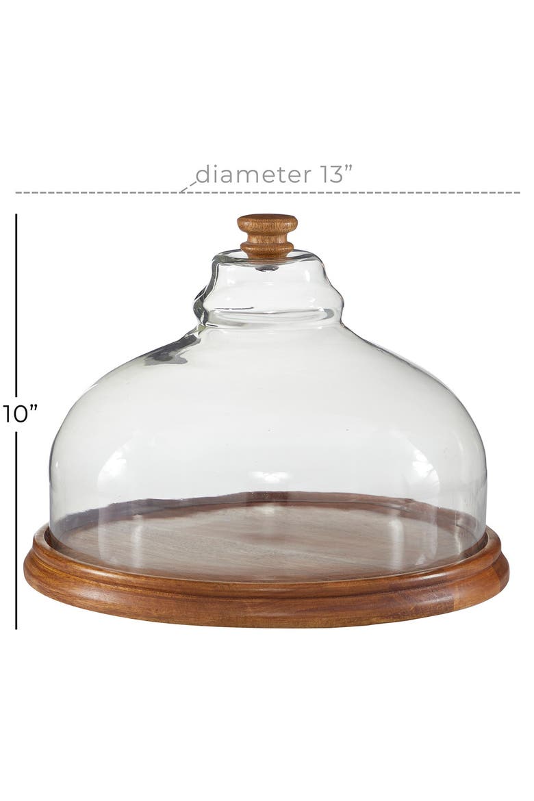 Brown Wood Cake Stand with Glass Lid, Alternate, color, BROWN