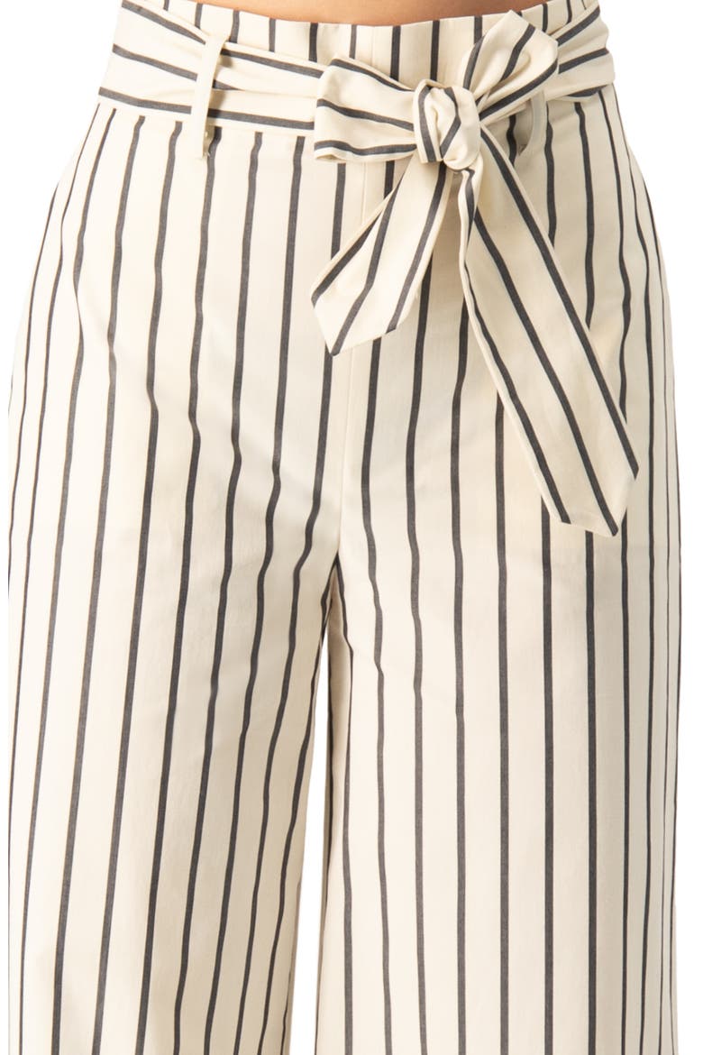 Striped Bow-Belted Wide-Leg Trousers, Alternate, color, Natural