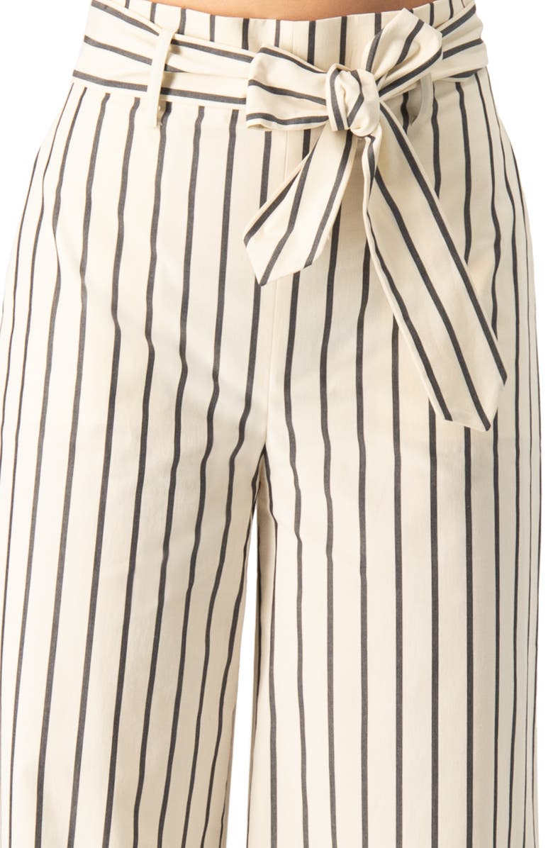IVONNE Striped Bow-Belted Wide-Leg Trousers, Alternate, color, Natural