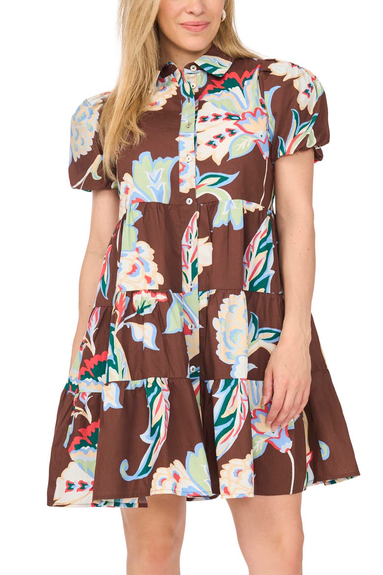 Tiered Puff Sleeve Shirtdress, Alternate, color, DEEP MAHOGANY