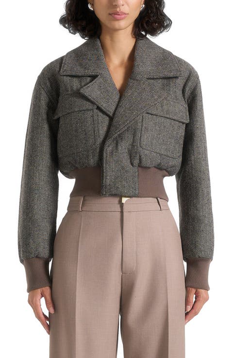Cosette Herringbone Wool Lapel Bomber Jacket