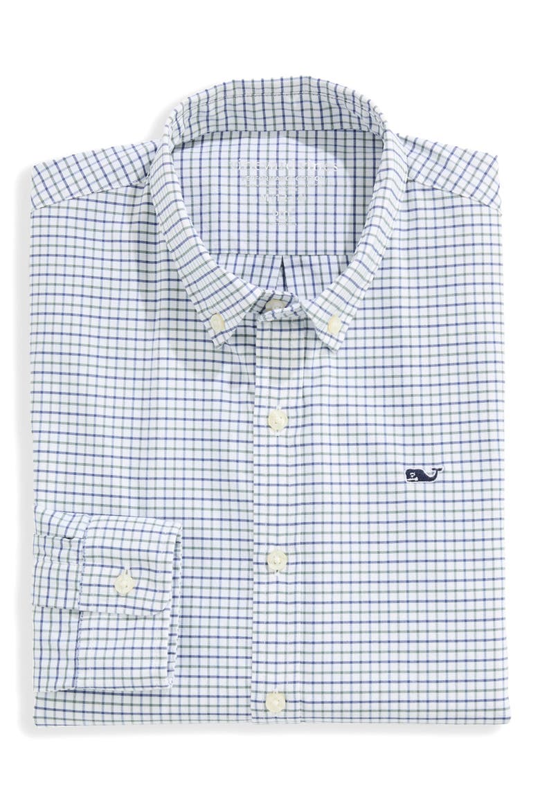 Kids' Wauwinet Tattersall Check Performance Cotton Blend Button-Down Shirt, Alternate, color, BALSAM