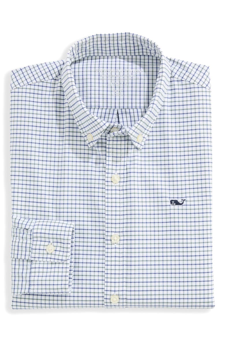 vineyard vines Kids' Wauwinet Tattersall Check Performance Cotton Blend Button-Down Shirt, Alternate, color, Balsam