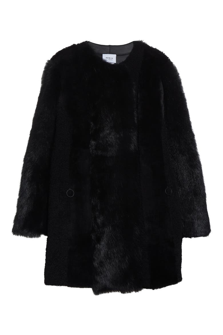 Genuine Shearling Coat, Alternate, color, BLACK