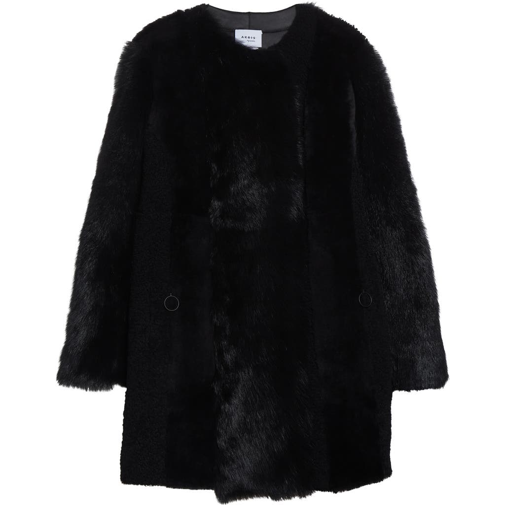 Akris Punto Patchwork Lamb Shearling Coat In Black