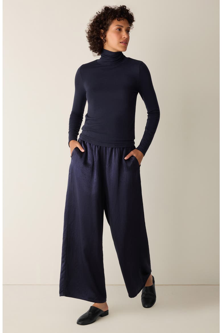 Turtleneck Stretch Organic Cotton Blend Top, Alternate, color, INK