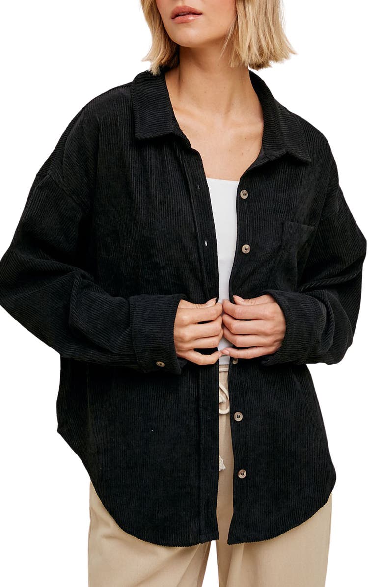 WISHLIST Oversize Corduroy Shacket, Main, color, Black