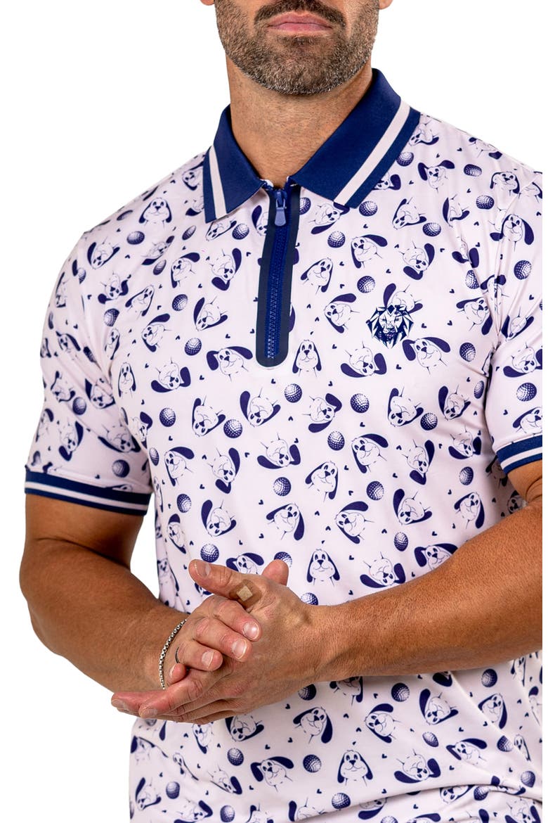 Martyr0006 Print Zip Golf Polo, Alternate, color, WHITE