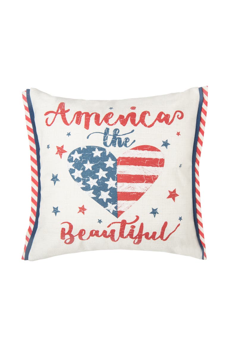 Patriotic "America the Beautiful" Embroidered Accent Throw Pillow, 18" x 18", Main, color, White