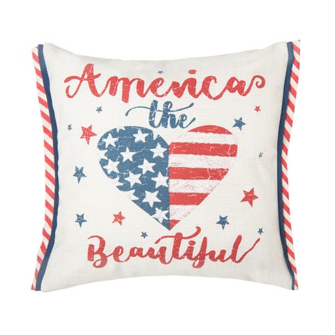 Patriotic "America the Beautiful" Embroidered Accent Throw Pillow, 18" x 18"
