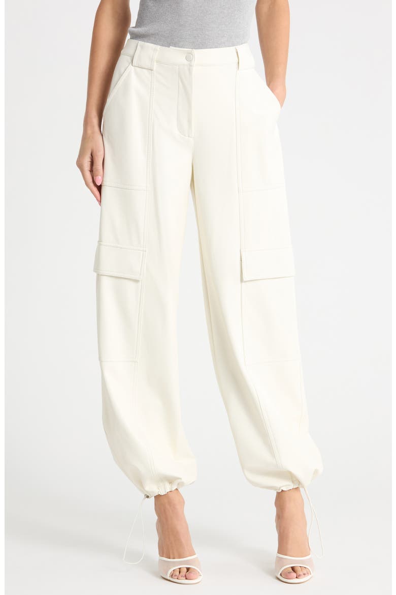 Sofia Faux Leather Wide Leg Cargo Pants, Alternate, color, IVORY