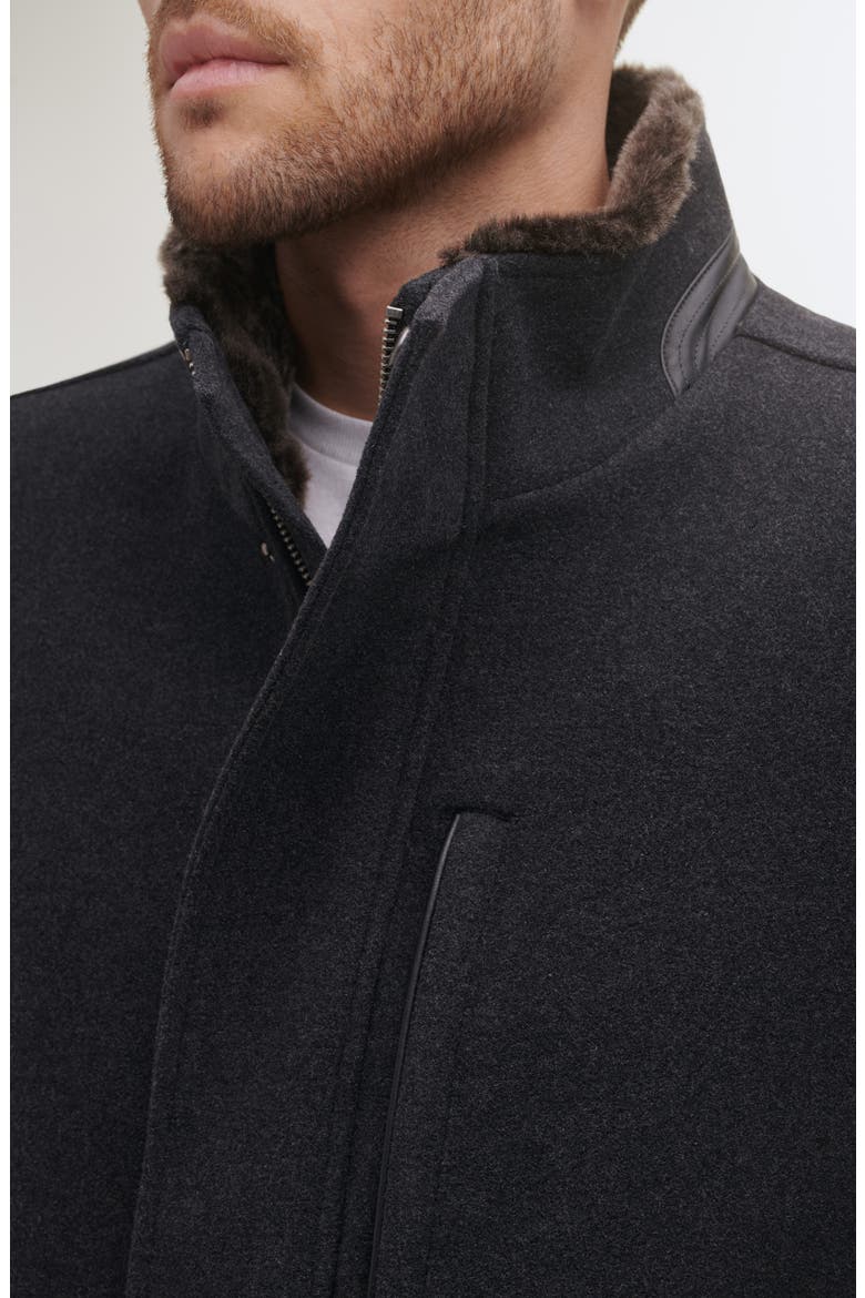 Wool Blend Faux Fur Lined Stand Collar Jacket, Alternate, color, CHARCOAL