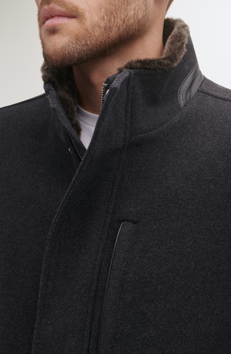 Cole Haan Signature Wool Blend Faux Fur Lined Stand Collar Jacket, Alternate, color, Charcoal