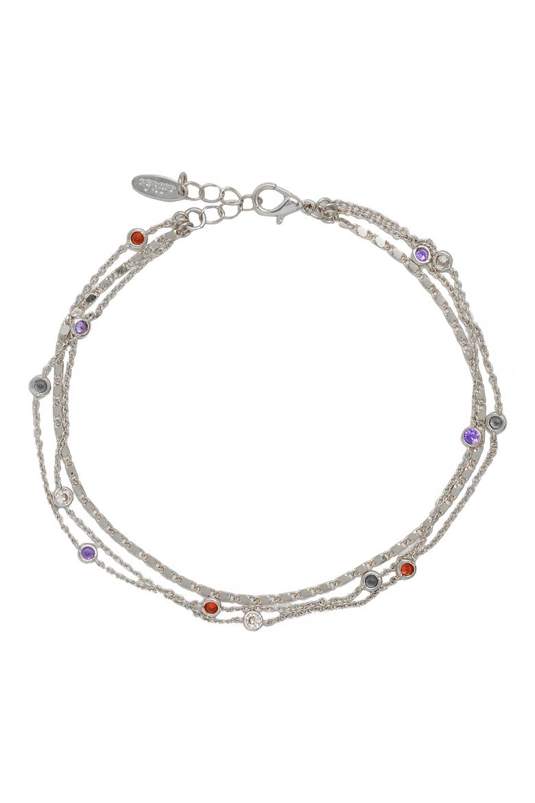 Rainbow Cubic Zirconia Anklet, Main, color, SILVER