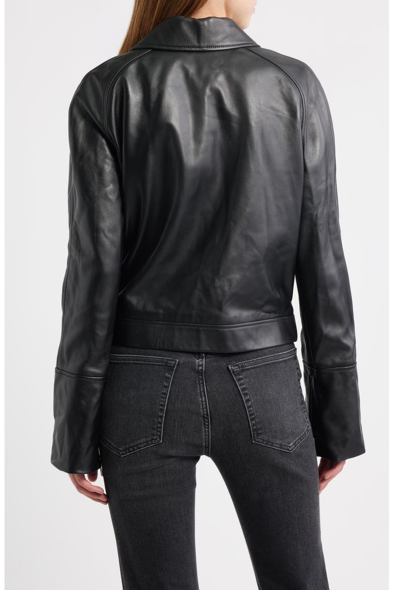 The Leather Zip Front Jacket, Alternate, color, BLACK