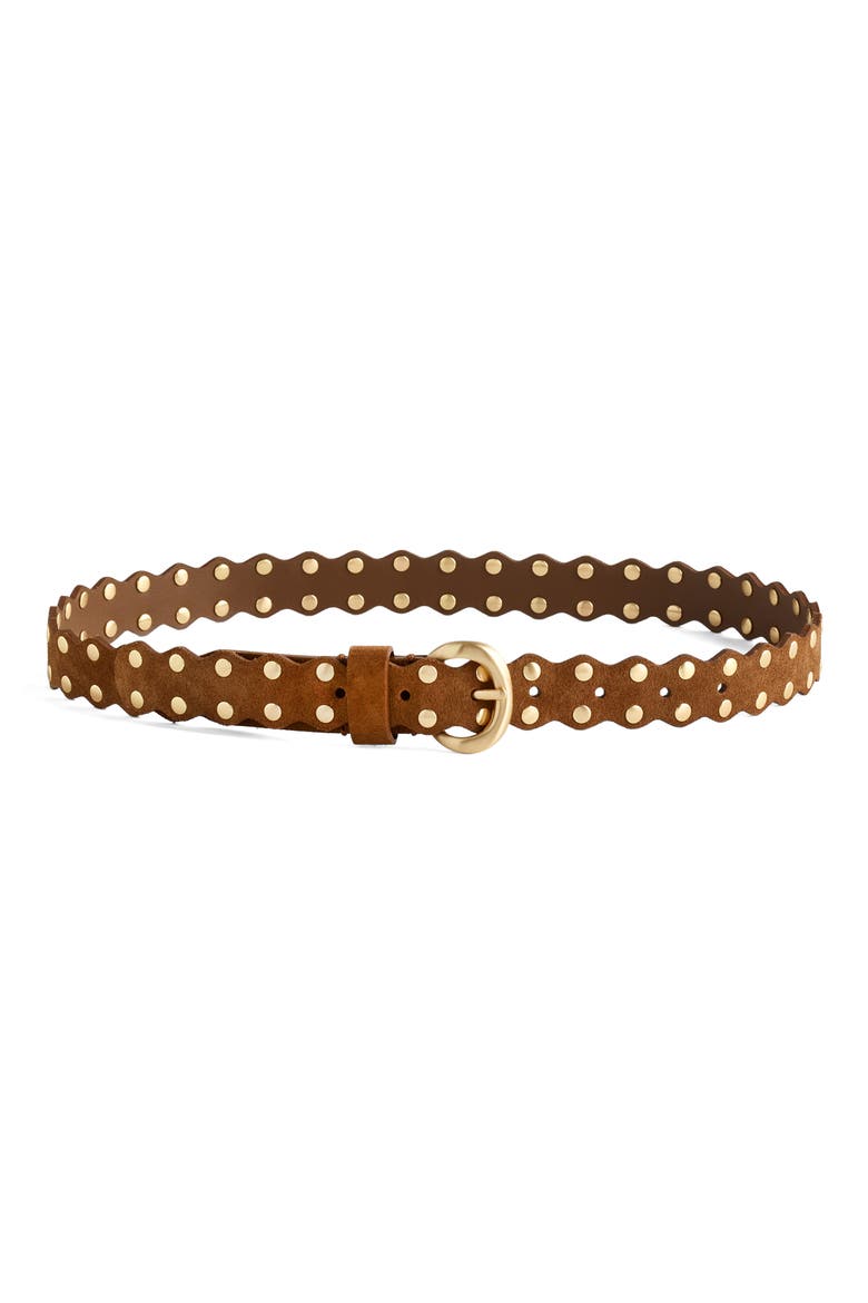 Suede Studded Scalloped Belt, Main, color, DRIED ACORN