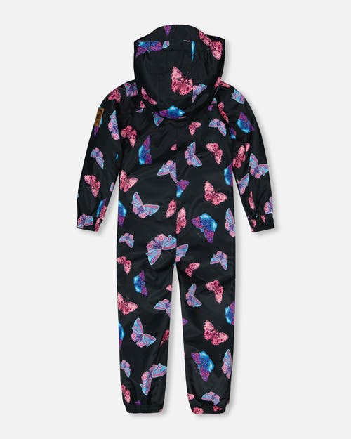 DEUX PAR DEUX DEUX PAR DEUX GIRL'S PRINTED MID-SEASON ONE-PIECE OUTERWEAR MULTICOLORED BUTTERFLIES ON BLACK BACKGR 