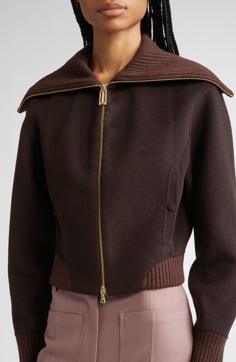 Victoria Beckham Double Face Wool & Cashmere Bomber Jacket, Alternate, color, Dark Chocolate / Coco