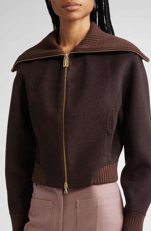 Victoria Beckham Zippered Wool Jacket In Brown