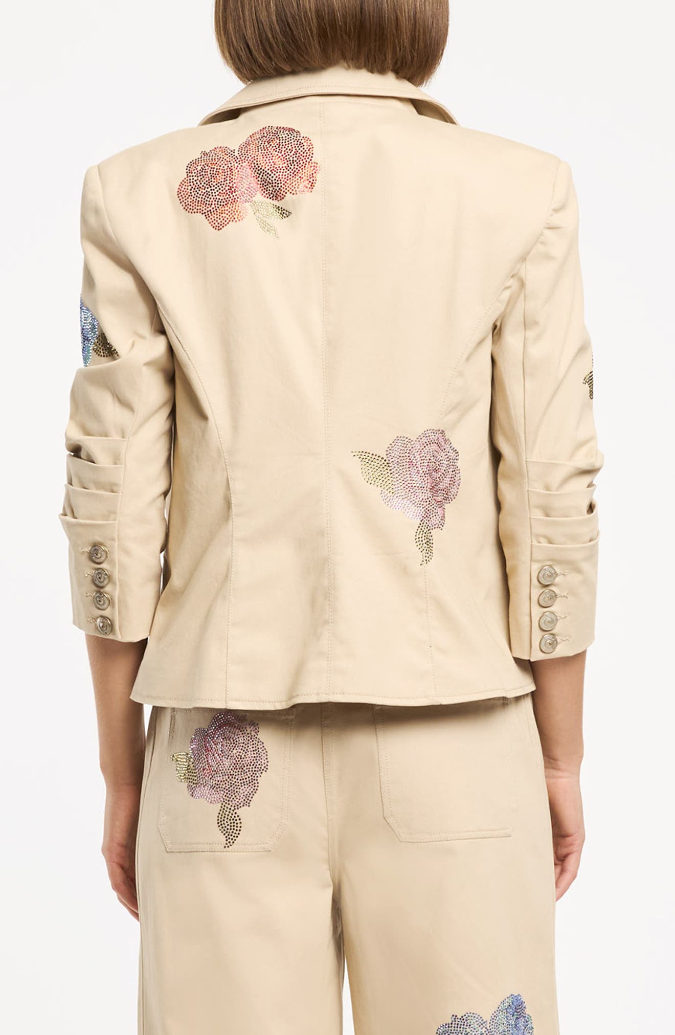 Beaded Floral Stretch Cotton Jacket - image 2