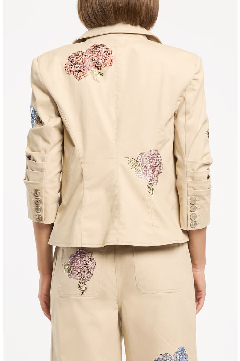 Beaded Floral Stretch Cotton Jacket, Alternate, color, KHAKI MULTI