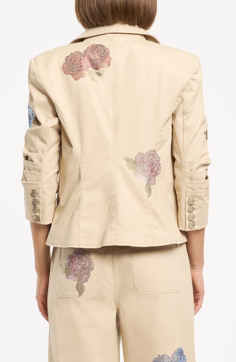 Cinq à Sept Beaded Floral Stretch Cotton Jacket, Alternate, color, Khaki Multi