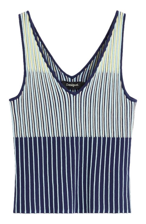 Striped V-Neck Knit Tank